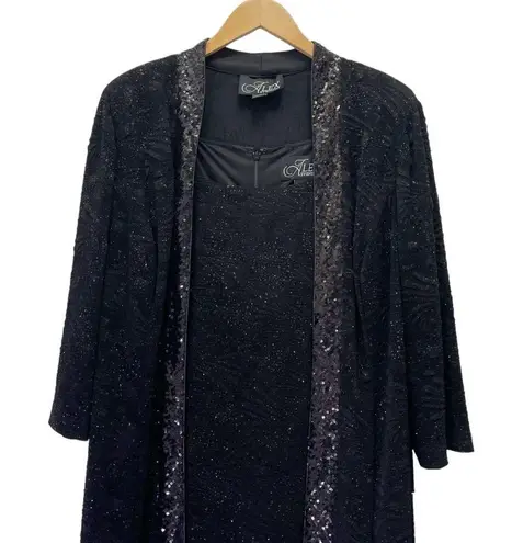 Alex Evenings NWT  Midi Length Jacket Scoop Neck Tank Dress Black Sequin Size 12