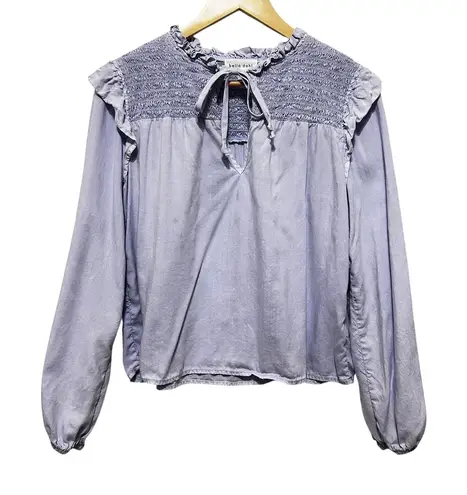 Bella Dahl Bella Dahl Womens Top XS Blue Smocked Ruffle Boho Chic Peasant Western Cowgirl