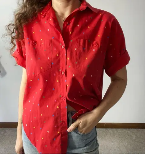 VINTAGE TIPPY TOPS Heart Pattern Shirt Red Size M