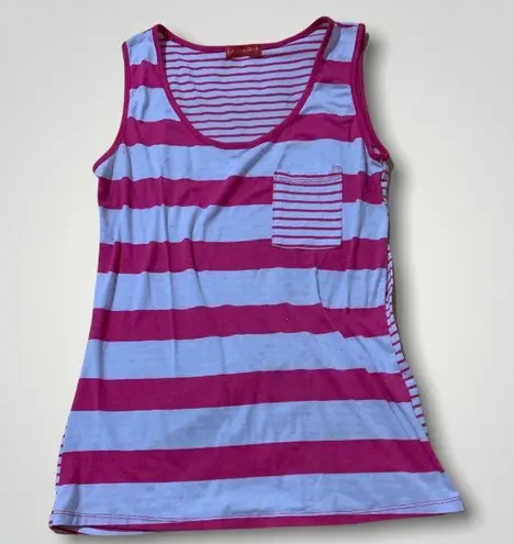 Pink and white striped sleeveless shirt