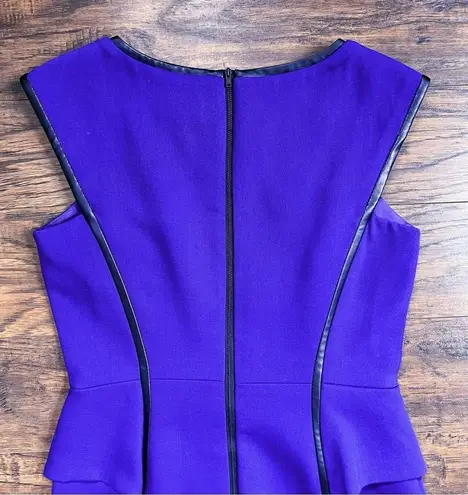 Milly  • Pipe-Trim Peplum Dress purple stretch wool black vegan leather