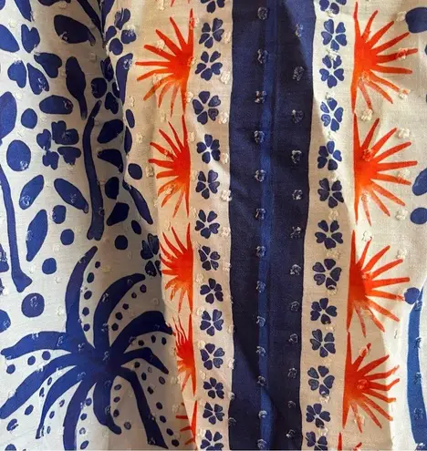 Farm Rio Tank Top Afternoon Breeze Beaded Tassel Tie Cotton Blouse Sz L NWT