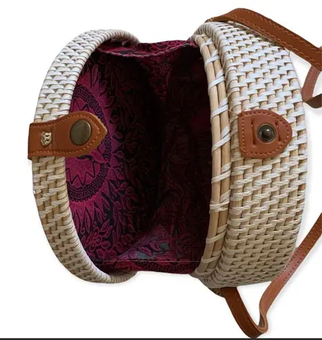 Floral Print Handwoven Rattan Crossbody Bag Multi