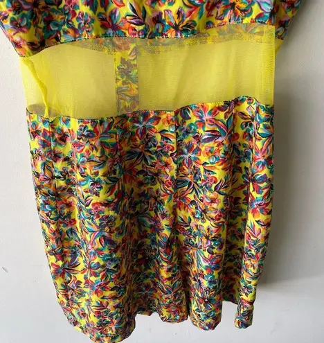 Ali & Kris  Romper Womens Medium Yellow Floral Retro Mesh Playsuit Summer Picnic