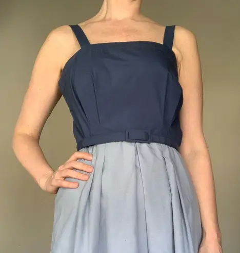 Vintage Plaza South belted midi dress spaghetti strap blue pleated skirt sz L Size L