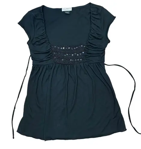 Sugar Tart Square Neck Crochet Sequin Sexy Bridgerton Black Top Size Small