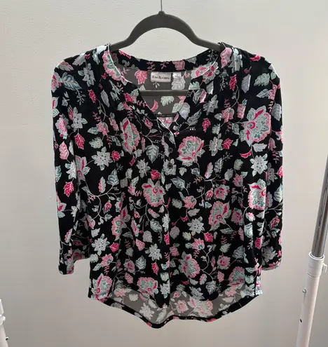kim rogers Black Floral Quarter Button Blouse