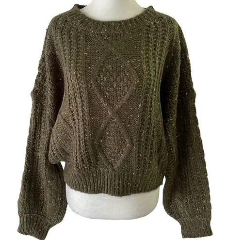 Lumière New Speckled Cable Knit Sweater Olive Green