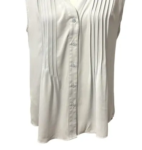 BCBGMAXAZRIA  Womens Blouse Solid Gray Sleeveless Button Front Tuck Pleated S