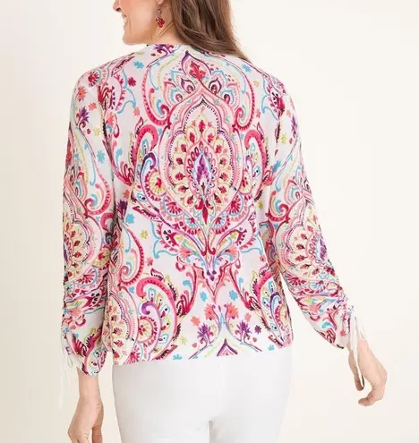 Chico's NWOT Chico’s Multi-Colored Printed Ruched-Sleeve Cardigan
