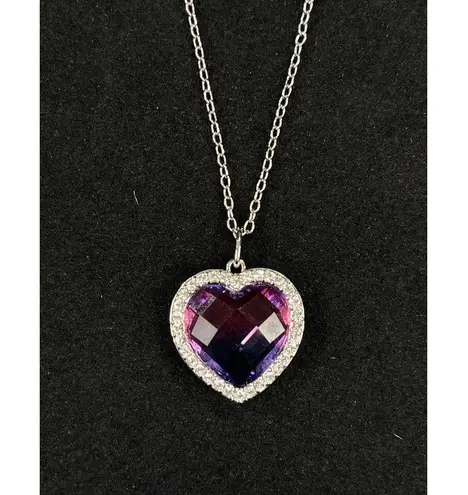 SU CH SKU 7850 Heart Shaped Purple and Pink Crystal Pendant Necklace