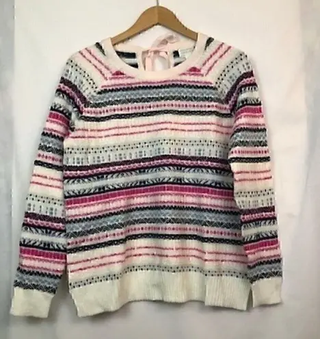 Caslon NEW NWT  PETITE Tie Back Sweater Cream Ivory Pink Blue Fair Isle Nordic PS