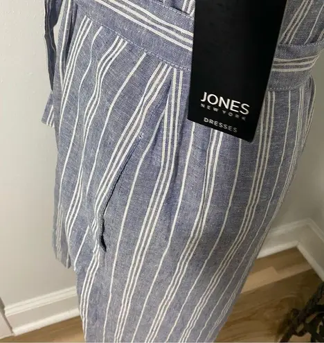 Jones New York 3/$20 NEW  Blue and White Linen Blend Belted Dress