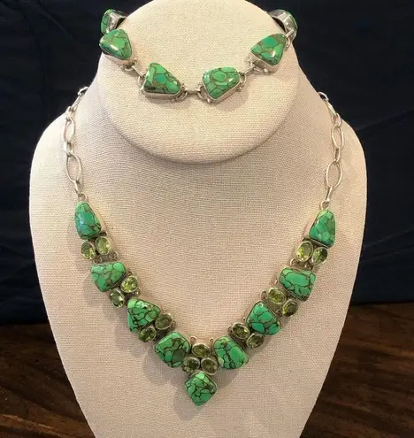 Sterling Silver Mohave Lime Green Copper Infused Turquoise Peridot 925 Necklace