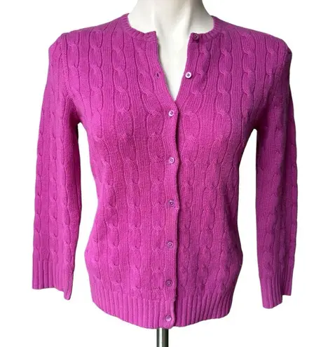 Ralph Lauren Black Label Fuchsia Cable Knit Button Down Cashmere Cardigan Pink Size M