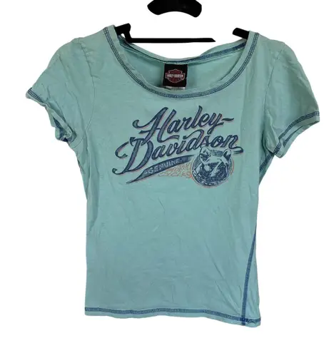 Y2K Harley Davidson Logo Graphic Tee Motorcycles Blue Biker Moto T