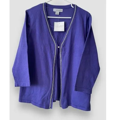 Sag Harbor Cardigan Cotton Blend 2in1 Soft Knit Comfort Pullover Purple XL NWT
