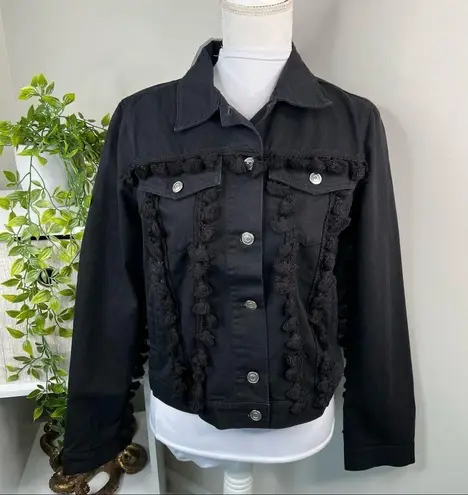 Free The Roses 🎉  Black Jean Jacket With Tassels Button Front NEW Size S