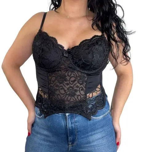La Bellezza 1990s Vintage Black Lace Sexy Corset 36D Size undefined