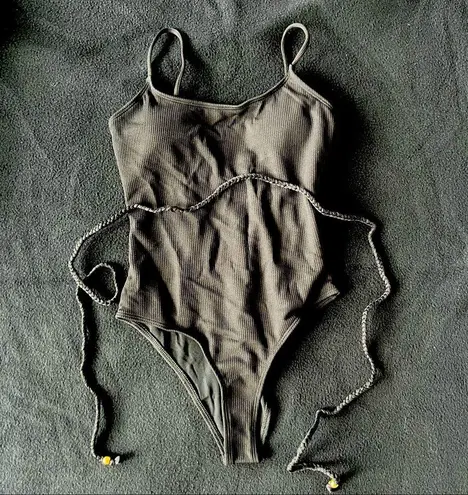 Black rope ribbed monokini one piece Size M