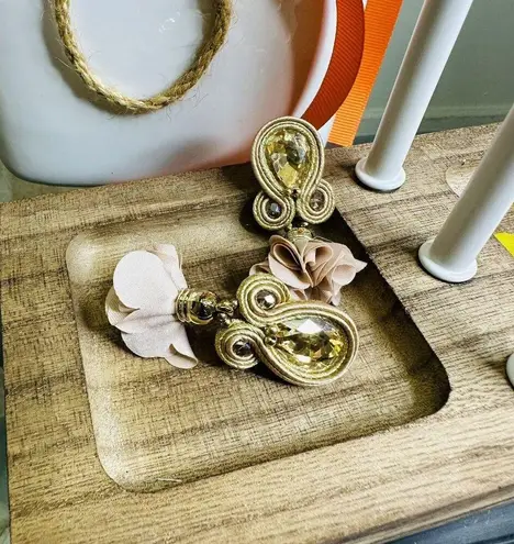 Handmade Dangle Drop Earrings with Chrystals Soutache handcrafted UniqueJewelry