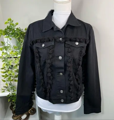 Free The Roses Black Jean Jacket With Tassels Button Front NEW Size S