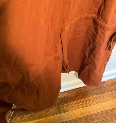 Blew Gauzy Dress Rust Brown Drawstring Ties Tan Size M
