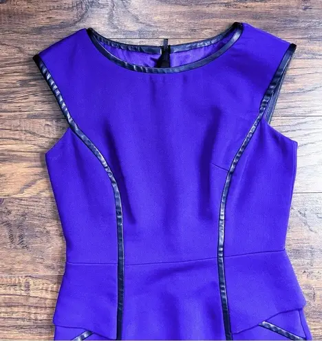 Milly  • Pipe-Trim Peplum Dress purple stretch wool black vegan leather