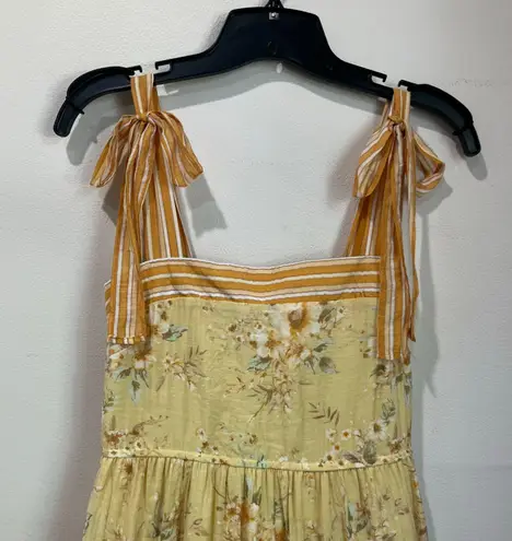 By the River Yellow Floral Midi Dress Tie Strap Sundress Cottagecore Size M Size M