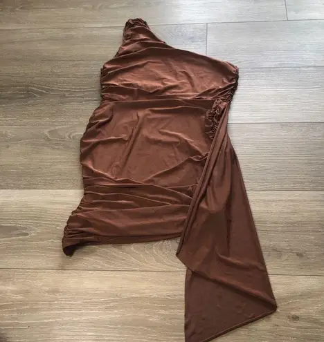 Missguided Misguided Rust Brown Ruched Asymmetrical One Shoulder Mini Dress Womens Size 10