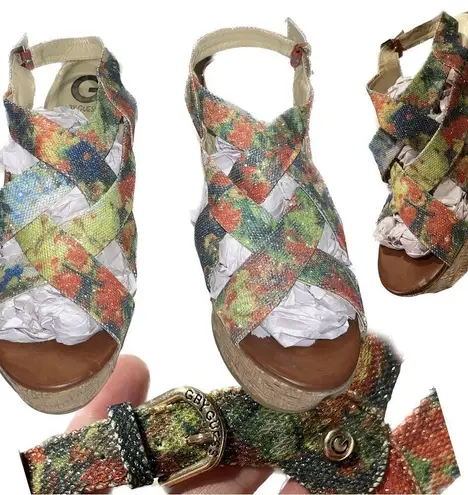 G by Guess Floral Vibrant Glitter Strappy Wedges Platform Shoes - Size 11M