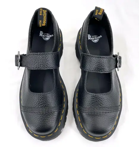 Dr. Martens Addina Platform Mary Janes Black Leather Flower Buckle Shoes Size 8