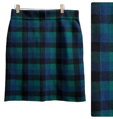 CHAPS  Green Blue Tartan Plaid Knit Pencil Straight Skirt Size Large