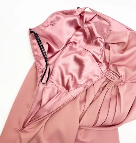 City Chic One Shoulder Sensual Satin Evening Tulip Hem Dress: Baby Blush Pink