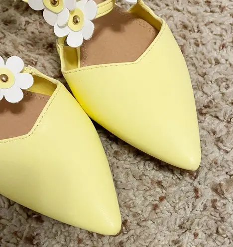 ASOS  Design Yellow Faux Leather Lydia Pointed Ballet Flats with White Flowers