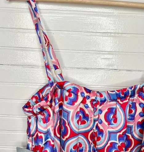 MELLODAY Printed Wide Leg Patterned Pocket Jumpsuit Size XL Red Blue