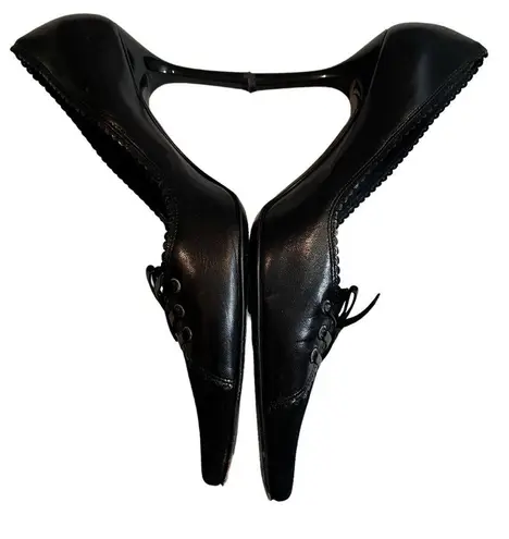 St. John Corset Heels Black Leather and Suede Stiletto, Sz 7