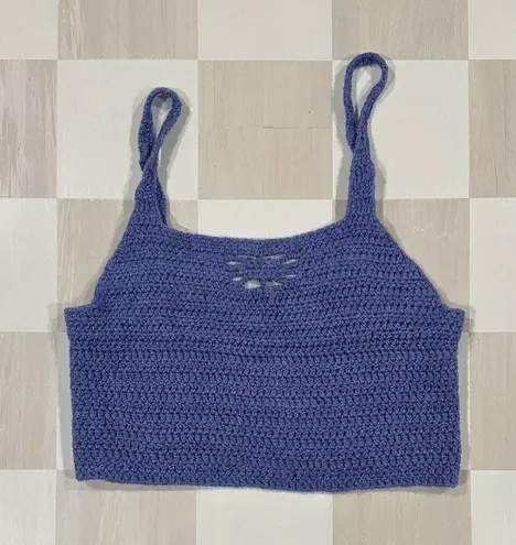 Handmade Periwinkle Lavender Wool Knit Cropped Cottagecore Tank Top Size M