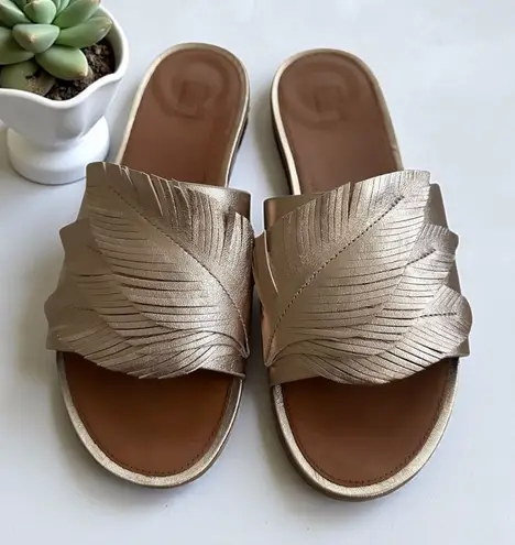 FITFLOP Rose Gold Leather Feather Cut Slide Sandals Size 8 Pink