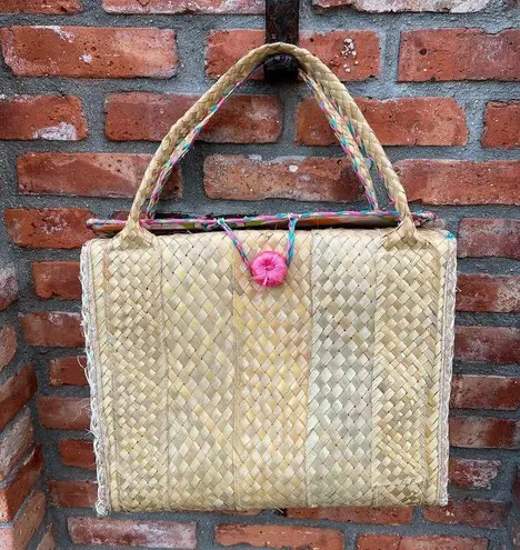 raffia straw suitcase shoulder bag floral blue pink yellow