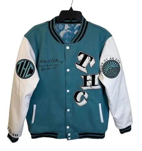 NWT Teal & White Reversible Varsity Jacket by The Hideout Clothing Size Large