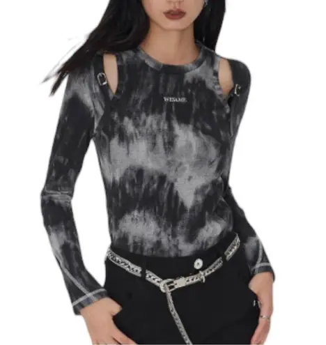 We Same Lab x Muk tank womens medium long sleeve cut out shirt tye dye grunge Black