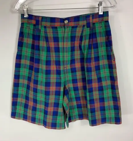Vintage Cotton Madras Bright Plaid Shorts Sz 12 Green