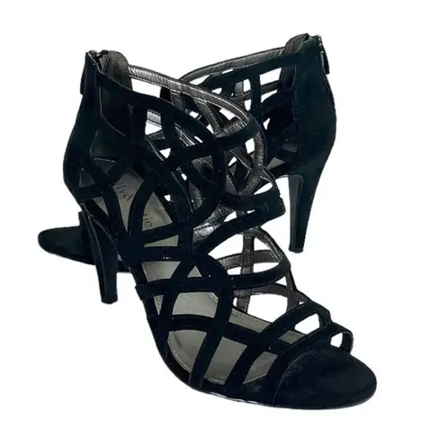 Kelly & Katie Cage Heels 4” Pumps Sandals Heel Zip Black Suede Women’s Size 7.5M