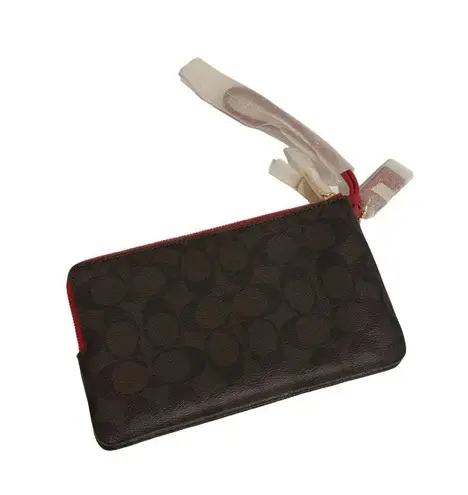 Coach  Brown Red Leather Signature Logo Wristlet Clutch NEW New with tags