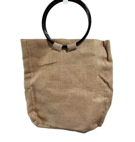 None African Print Large Boho Jute Tote & Wallet Round 9" Wooden Handles Cottage Gift