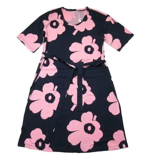 NWT marimekko Johanas Juhla In Navy Pink Unikko Dress Cotton Jersey Dress L Size L