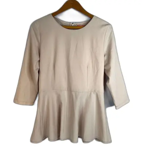 Riva Nice Price Peplum Back Zip Cream Color Dressy Blouse Size Small Neutral