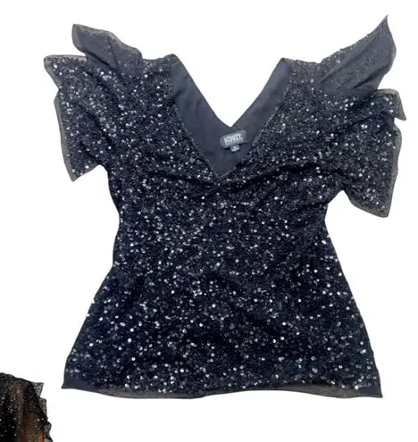 y2k vtg. sparkly beaded ruffle fairy whimsy goth party blouse x large Black Size XL