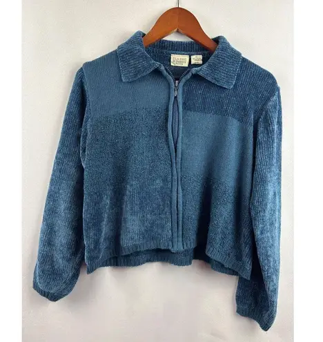 Classic Elements Womens Petite Medium Blue Acrylic Zip-Up Cardigan Sweater